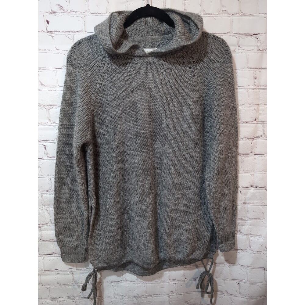 Intropia Gray Mohair Wool Blend Loose Knit Hooded Side Tie Sweater Women's Sz S